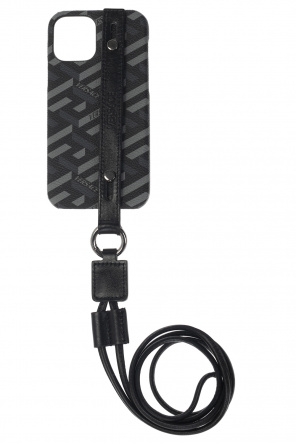 iPhoneアクセサリー VERSACE Authentic Versace Logo Metallic Gold Leather iPhone 12 Phone